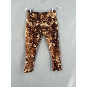 Onzie S/M Capri Leggings Stretch Yoga Gold Brown Coin Print  American